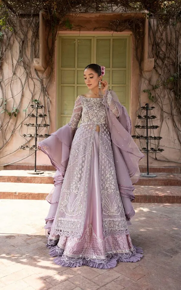 pakistani  wedding dress Lilac open gown with lehenga