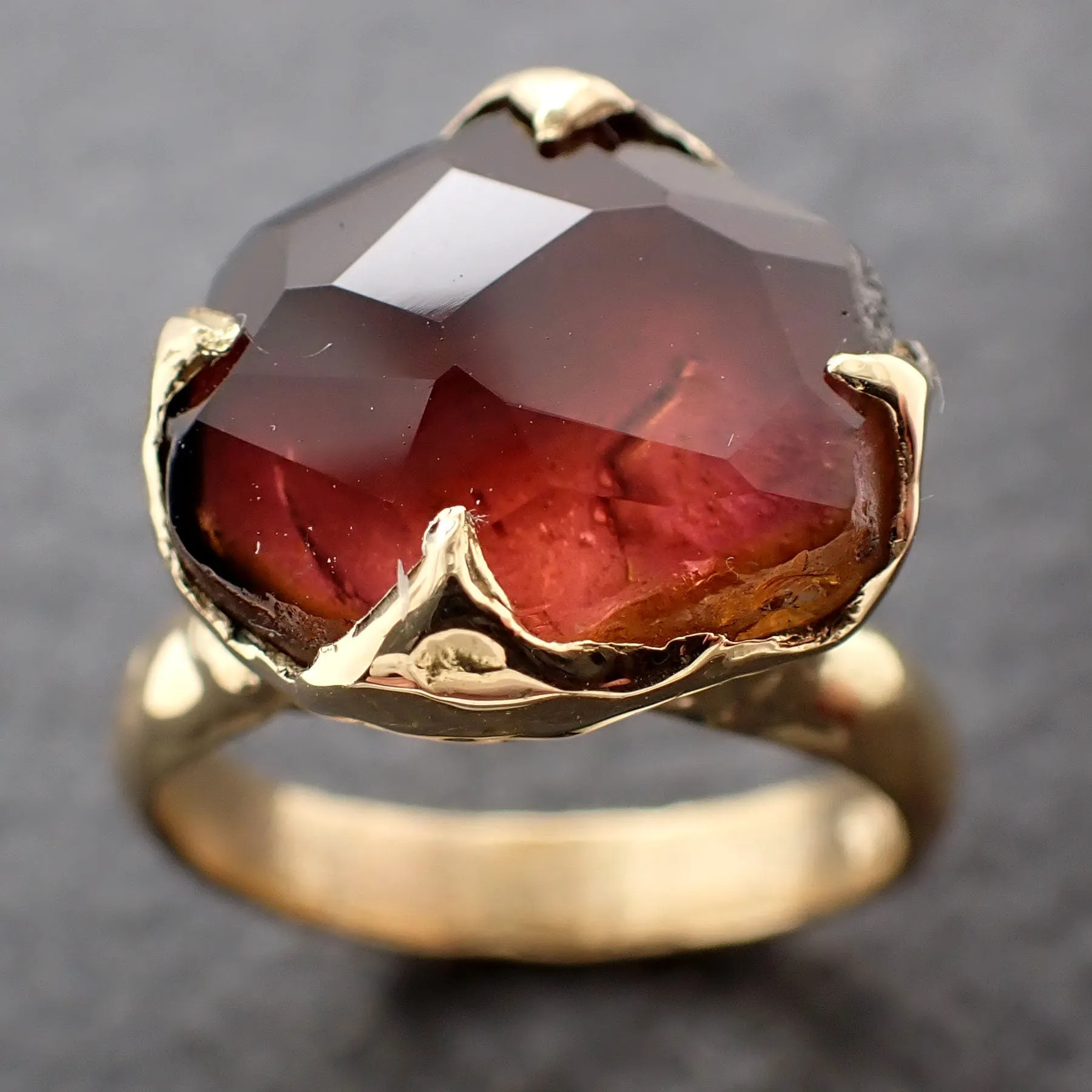 Partially Faceted watermelon Tourmaline Gold Ring Gemstone Solitaire recycled 14k statement cocktail statement 3058