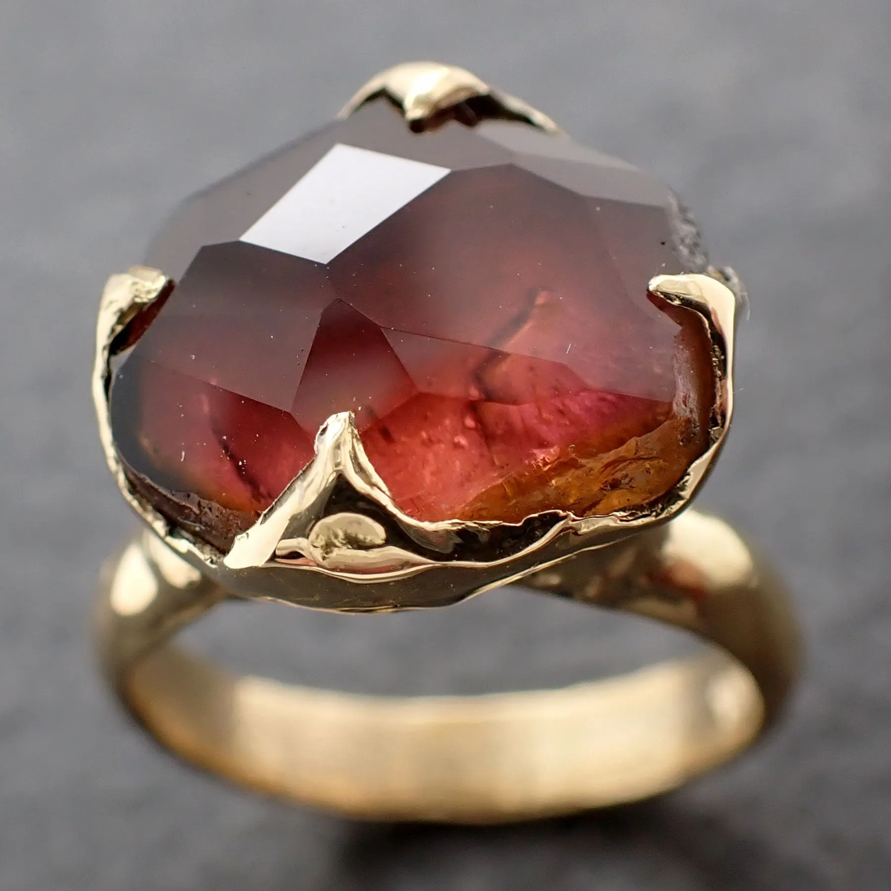 Partially Faceted watermelon Tourmaline Gold Ring Gemstone Solitaire recycled 14k statement cocktail statement 3058