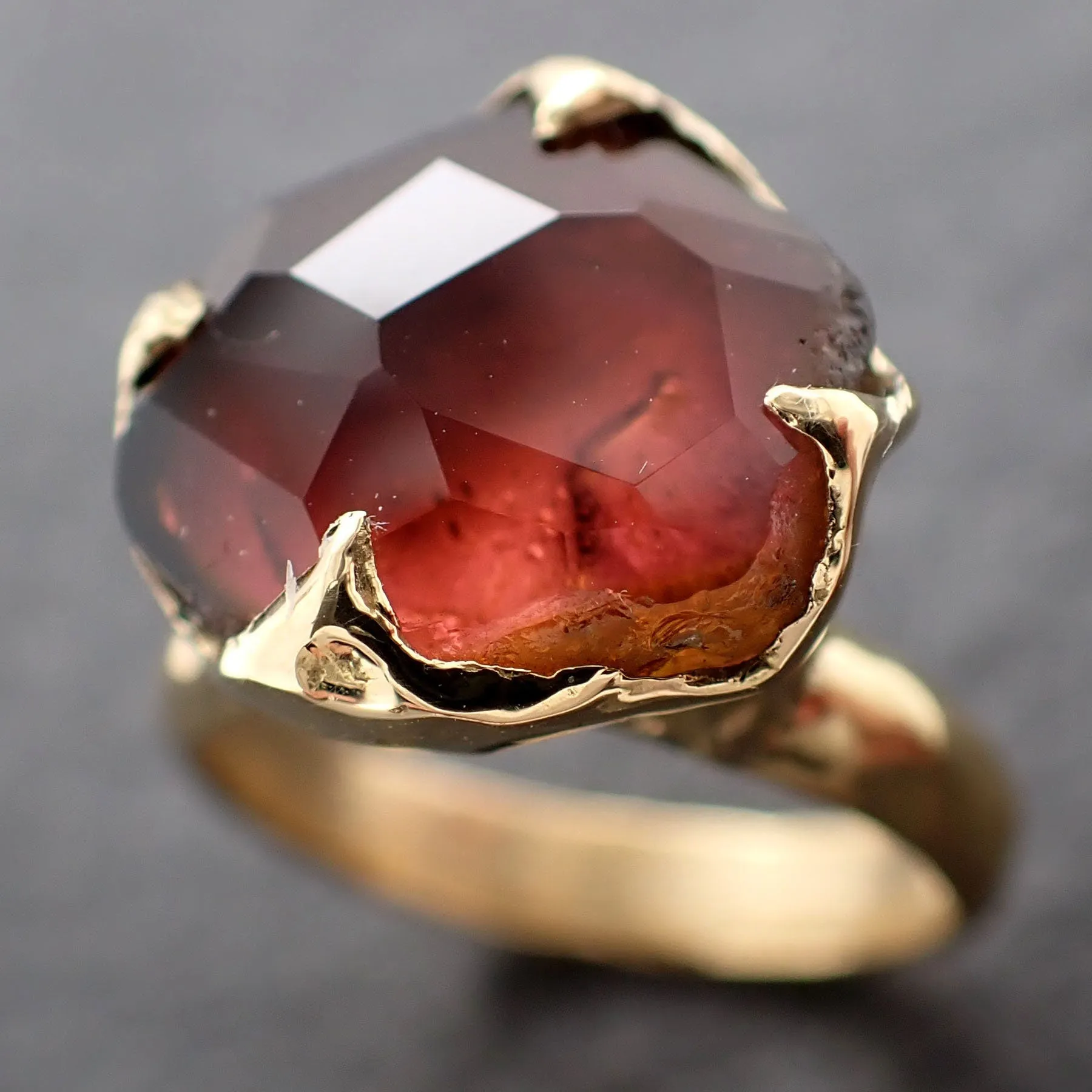 Partially Faceted watermelon Tourmaline Gold Ring Gemstone Solitaire recycled 14k statement cocktail statement 3058