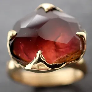 Partially Faceted watermelon Tourmaline Gold Ring Gemstone Solitaire recycled 14k statement cocktail statement 3058