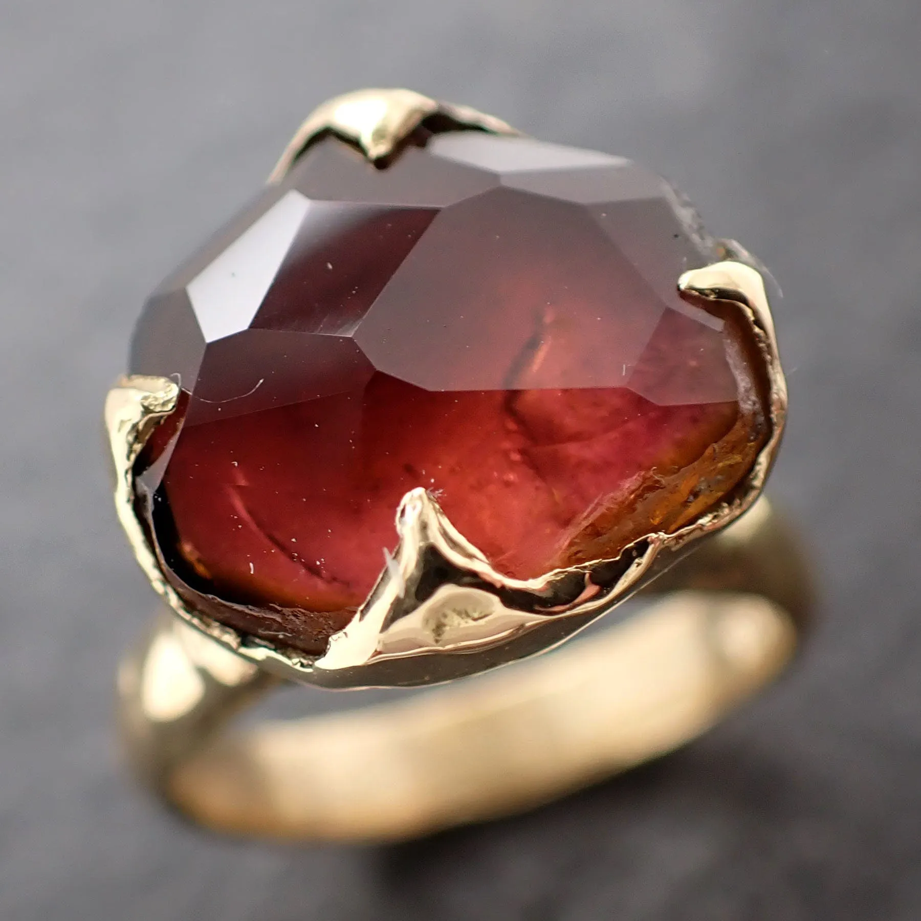 Partially Faceted watermelon Tourmaline Gold Ring Gemstone Solitaire recycled 14k statement cocktail statement 3058