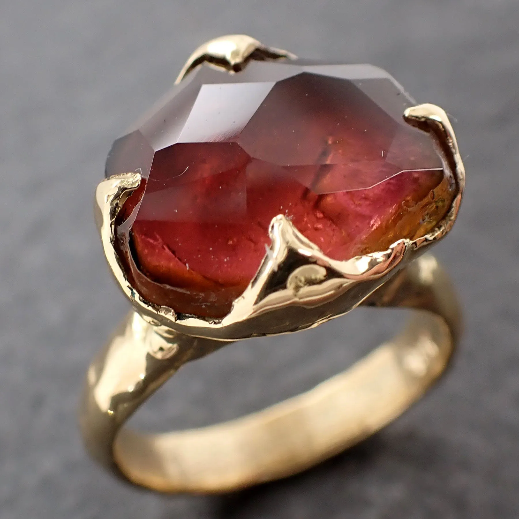 Partially Faceted watermelon Tourmaline Gold Ring Gemstone Solitaire recycled 14k statement cocktail statement 3058