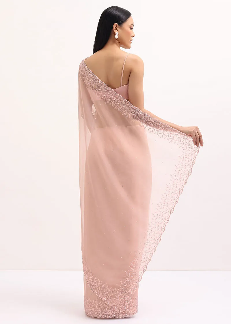 Peach Organza Saree In Sequins