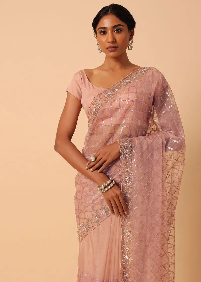 Peach Organza Saree With Cutdana Work
