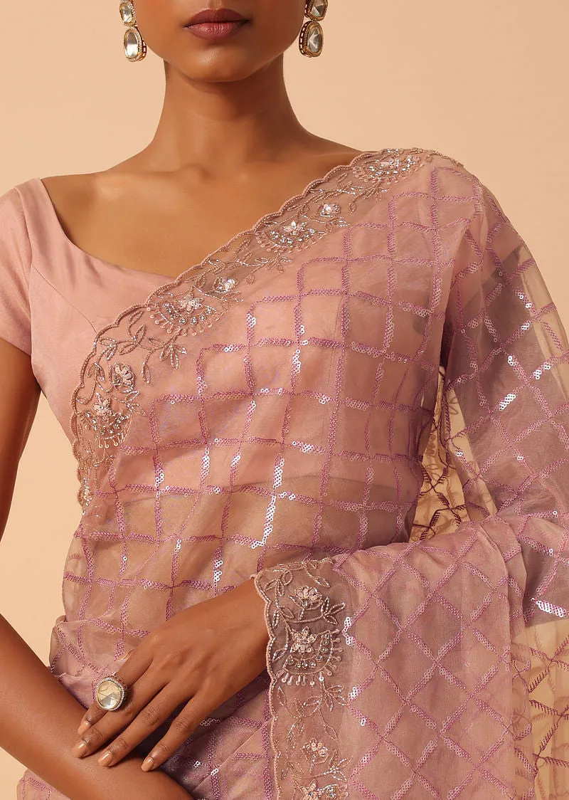 Peach Organza Saree With Cutdana Work