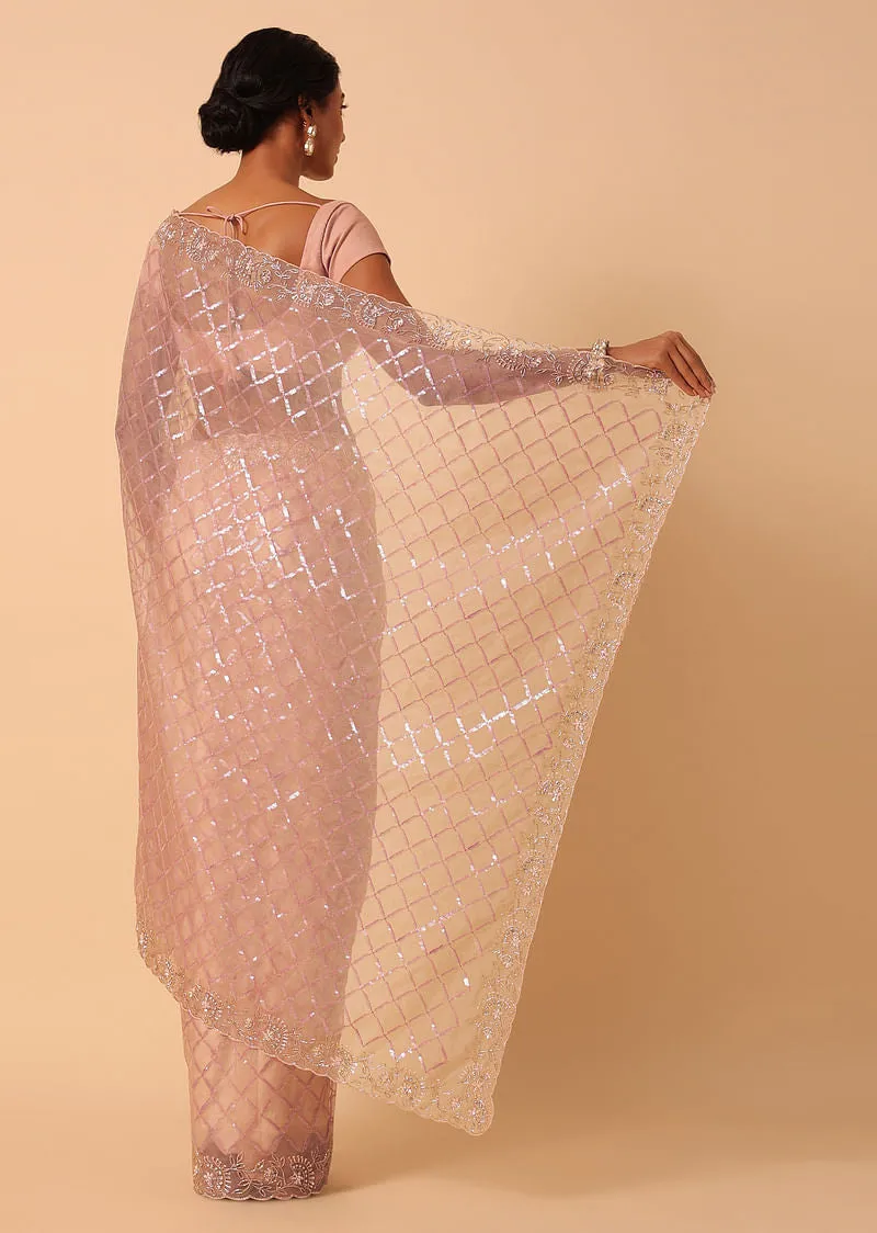 Peach Organza Saree With Cutdana Work