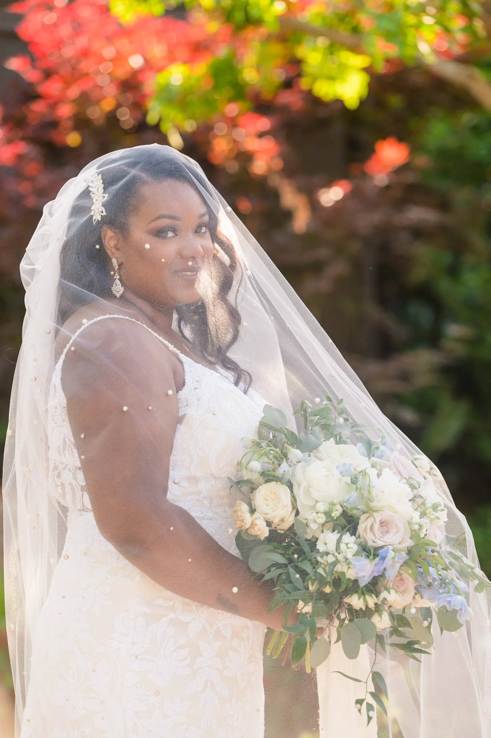 Pearl Cathedral Length Wedding Veil with Scattered Beading