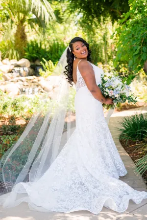 Pearl Cathedral Length Wedding Veil with Scattered Beading