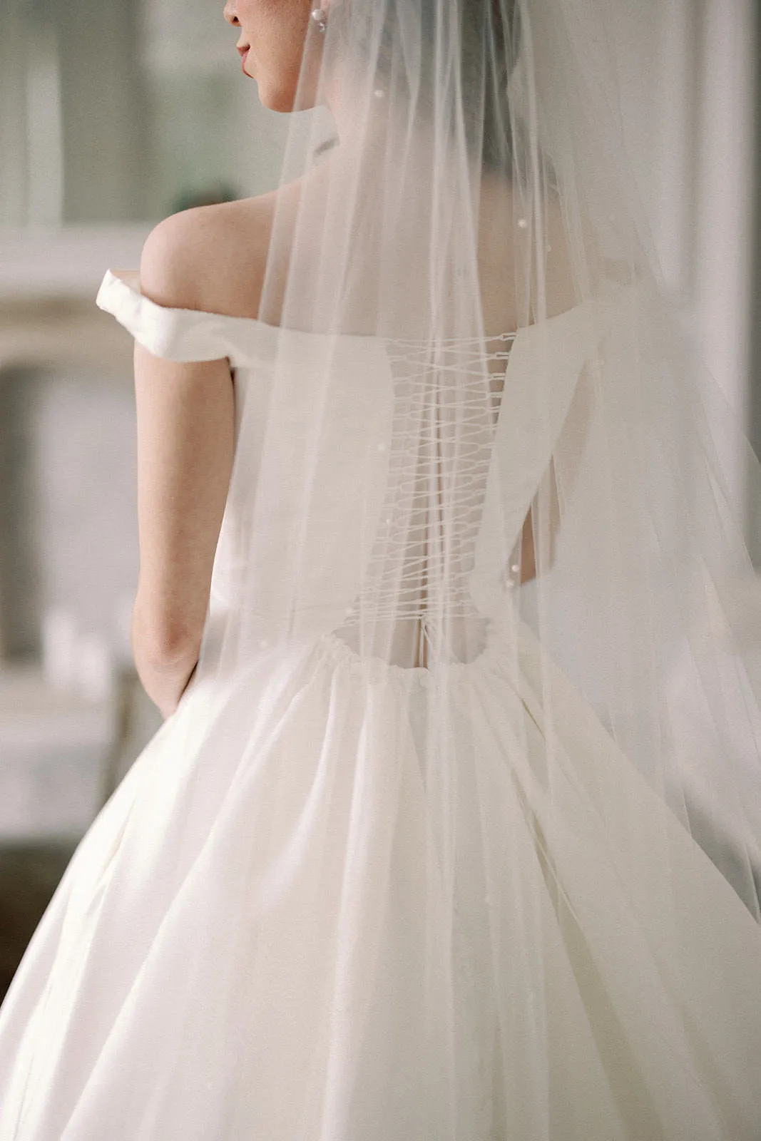 Pearl Cathedral Length Wedding Veil with Scattered Beading