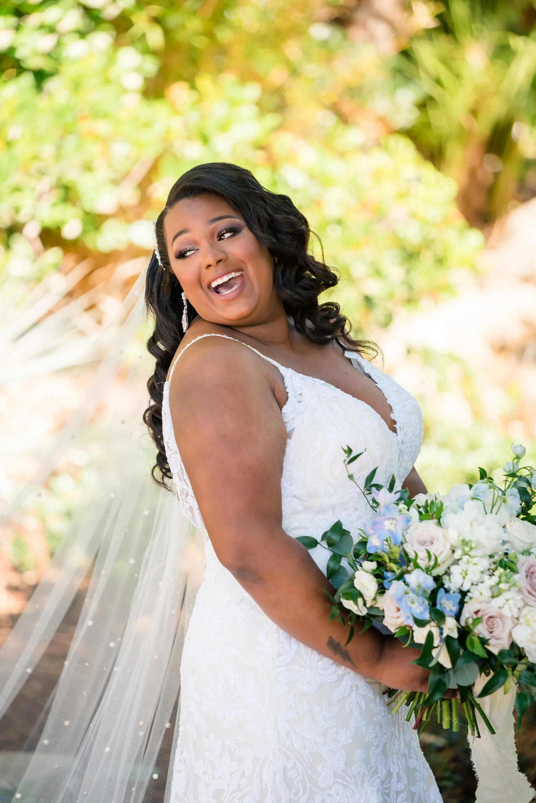 Pearl Cathedral Length Wedding Veil with Scattered Beading