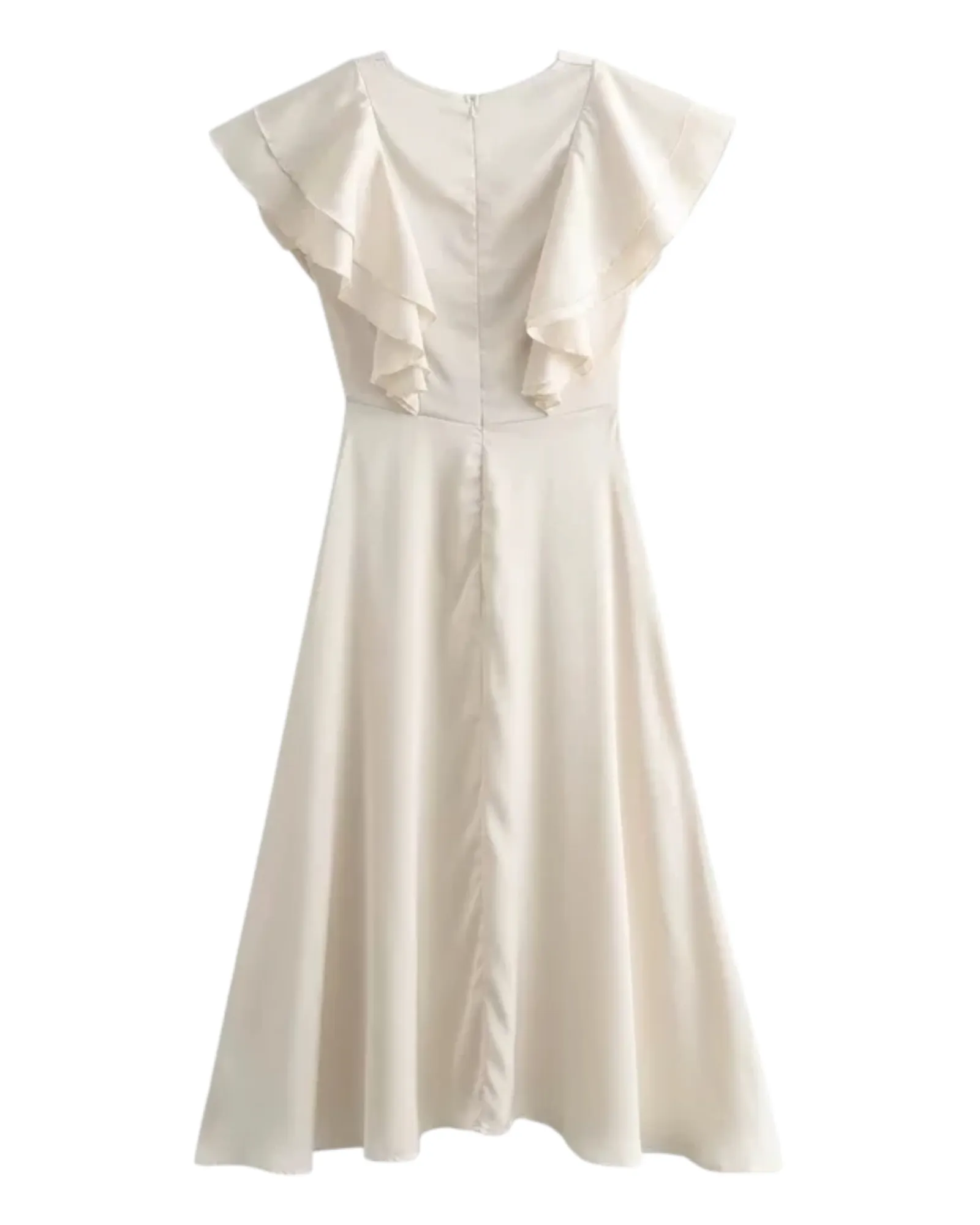 Pearly white sleeveless ruffled dress