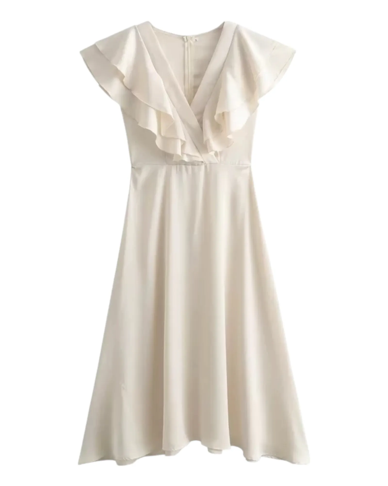 Pearly white sleeveless ruffled dress