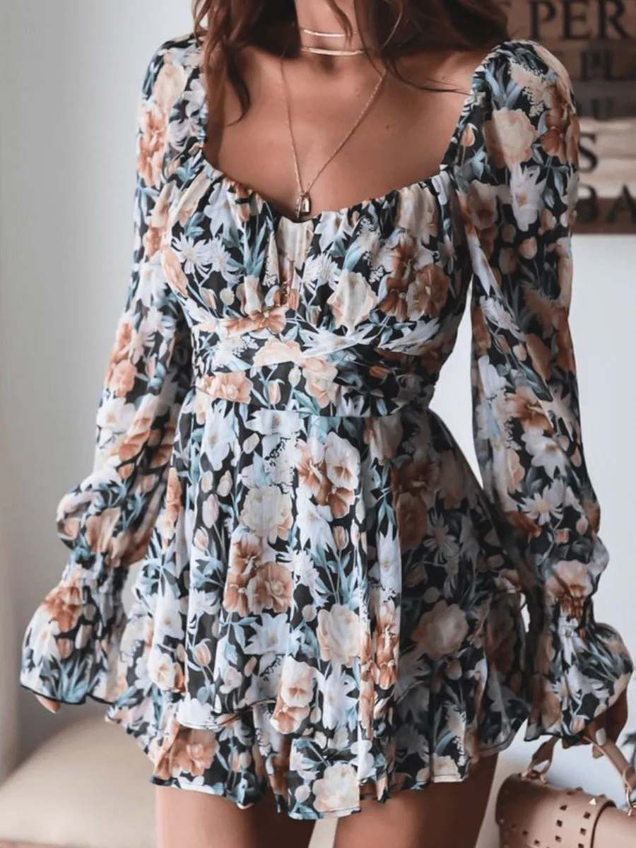 Perfect Lover Floral Pleated Mini Dress - Black