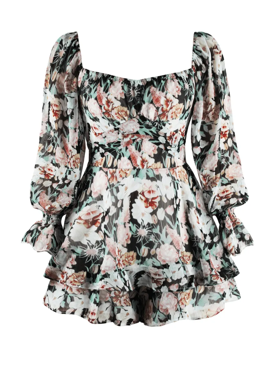 Perfect Lover Floral Pleated Mini Dress - Black