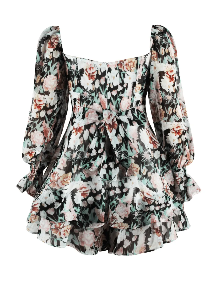 Perfect Lover Floral Pleated Mini Dress - Black