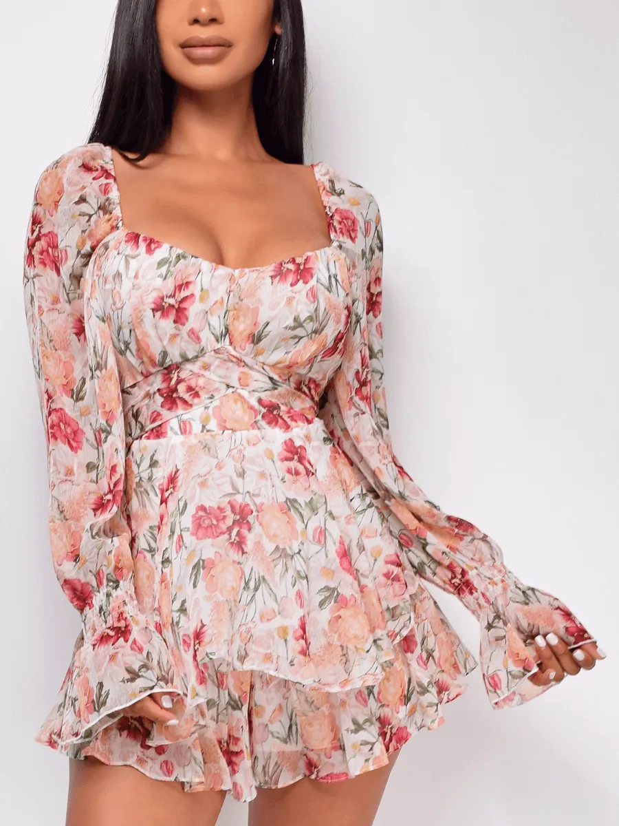 Perfect Lover Floral Pleated Mini Dress - Pink