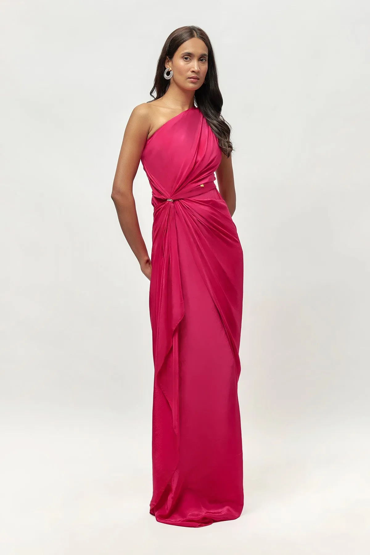 Pink Crepe One Shoulder Gown