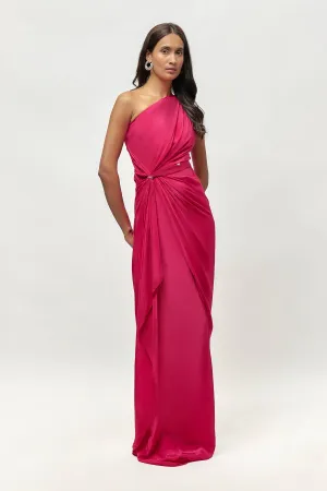 Pink Crepe One Shoulder Gown