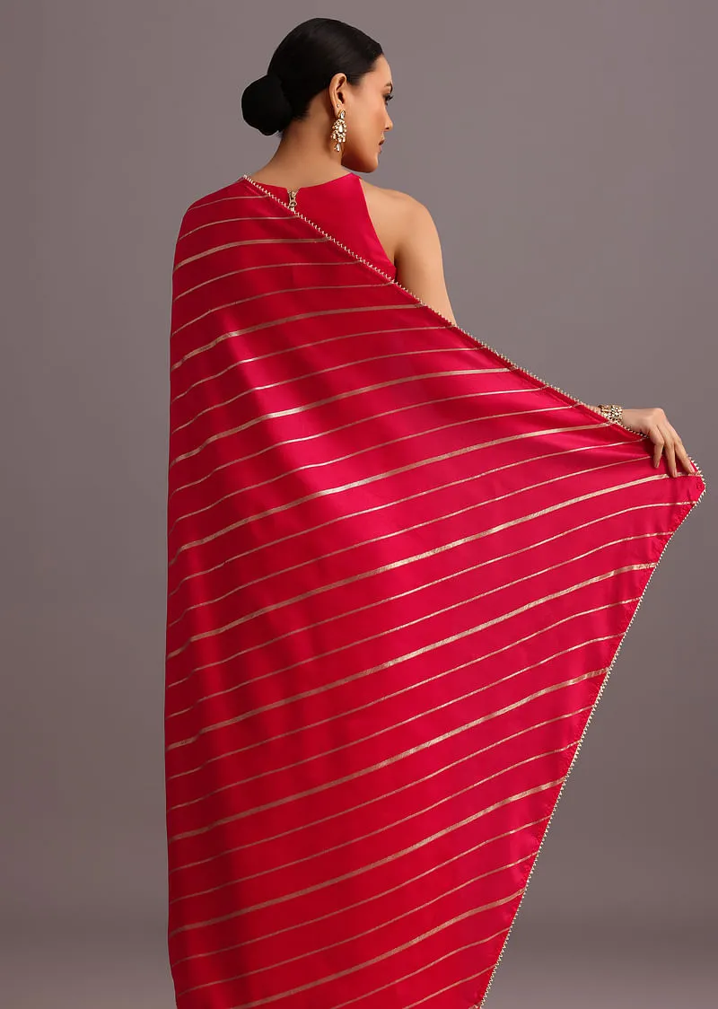 Pink Dola Silk Woven Saree And Gota Patti Border
