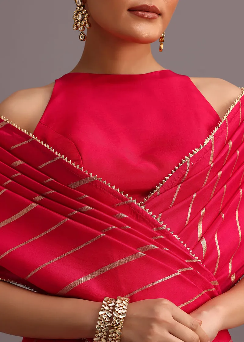 Pink Dola Silk Woven Saree And Gota Patti Border