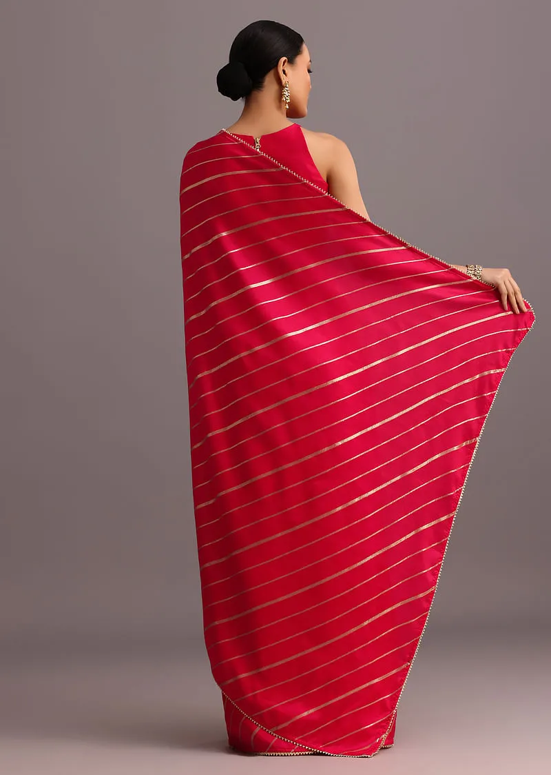 Pink Dola Silk Woven Saree And Gota Patti Border