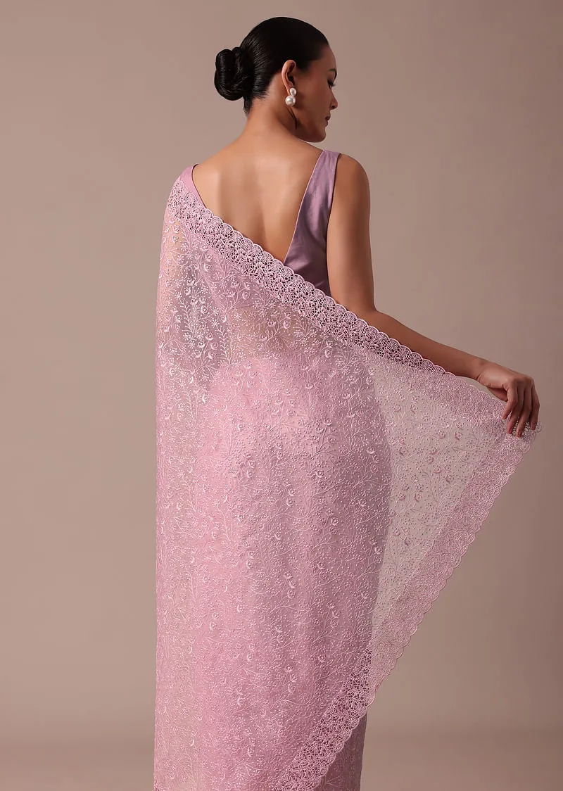 Pink Embroidered Organza Saree