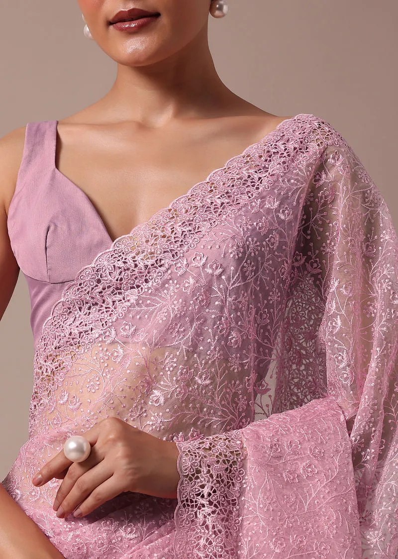 Pink Embroidered Organza Saree