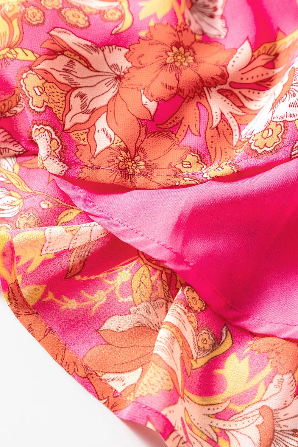 Pink Floral Square Neck Ruffle Sleeve Tiered Dress