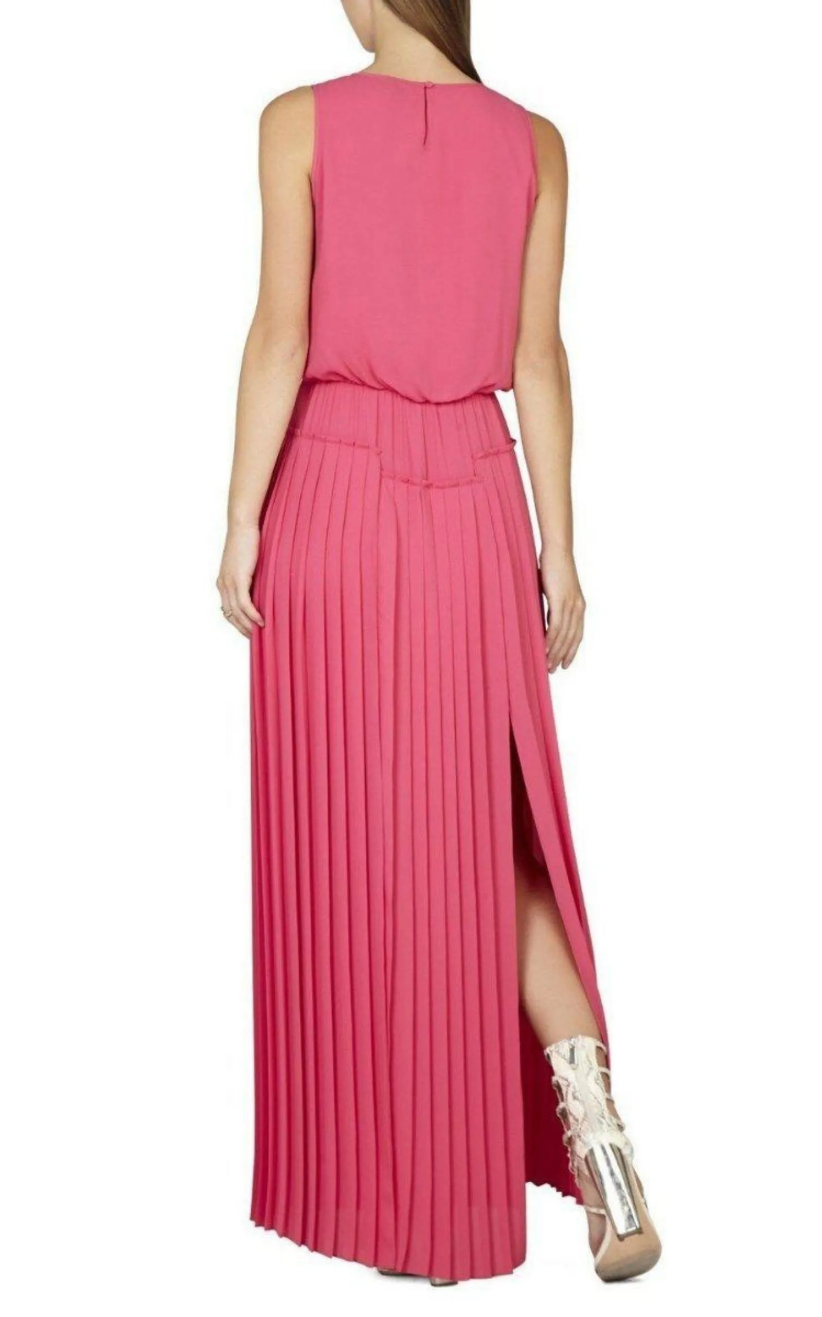 Pink Jenine High Split Pleated Skirt Maxi Dress