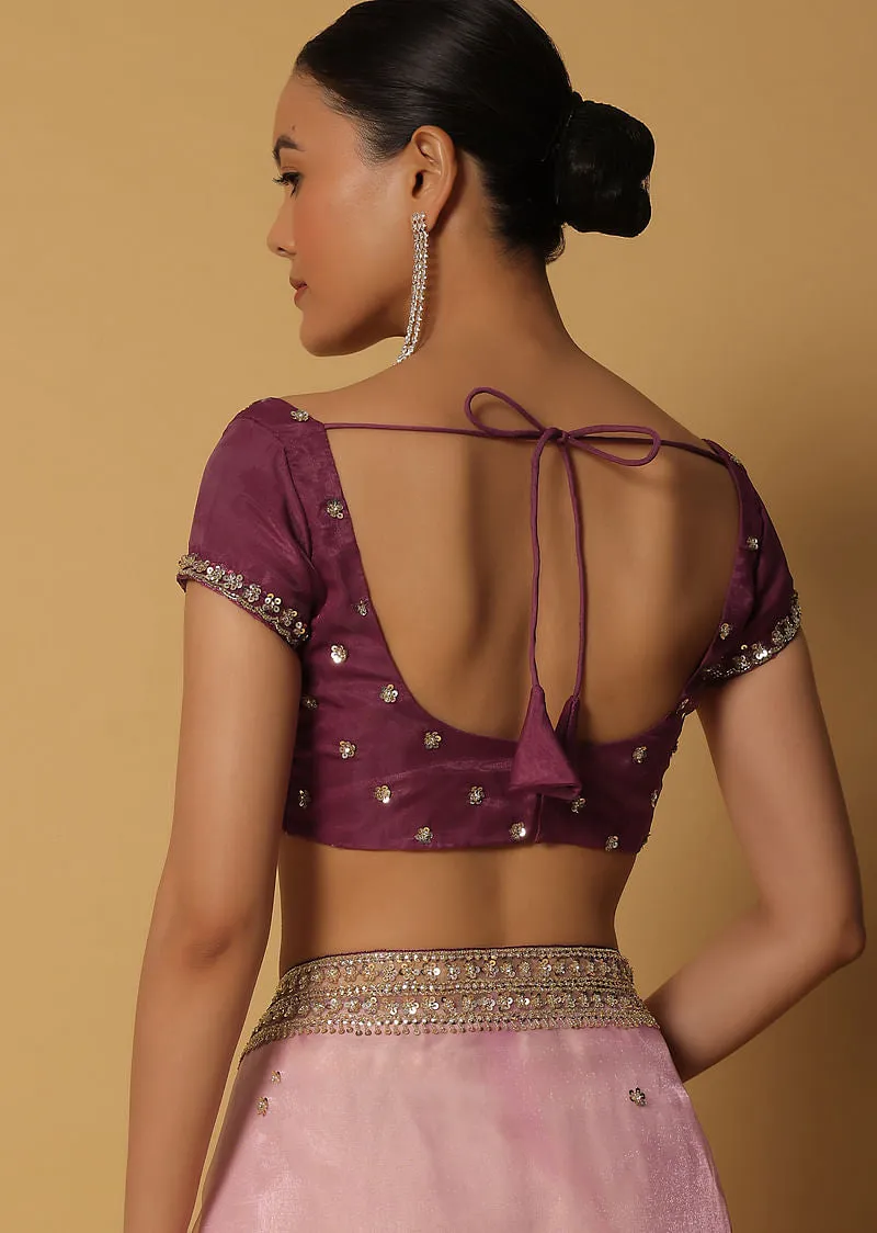Pink Ombre Glass Organza Saree With Sequin Work Pallu