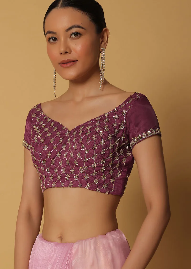 Pink Ombre Glass Organza Saree With Sequin Work Pallu