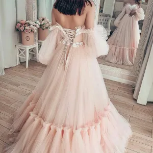 pink prom dresses ball gown lace applique elegant tulle a line prom gowns vestido de fiesta