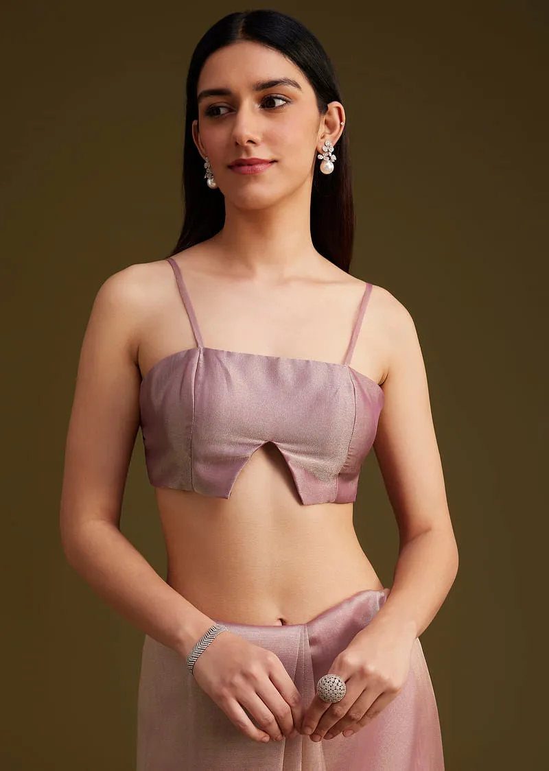 Pink Tissue Saree With Mirror And Sequins Embroidery
