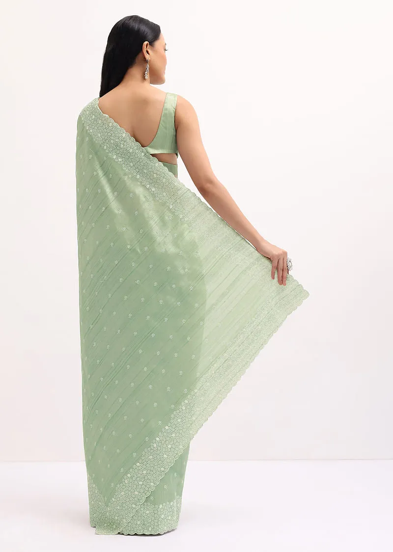 Pista Green Tussar Saree