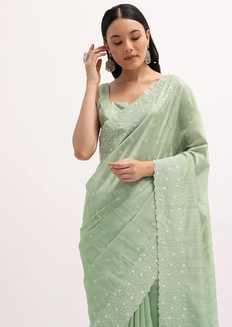 Pista Green Tussar Saree