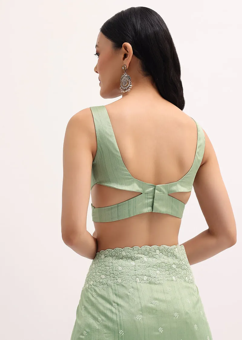 Pista Green Tussar Saree
