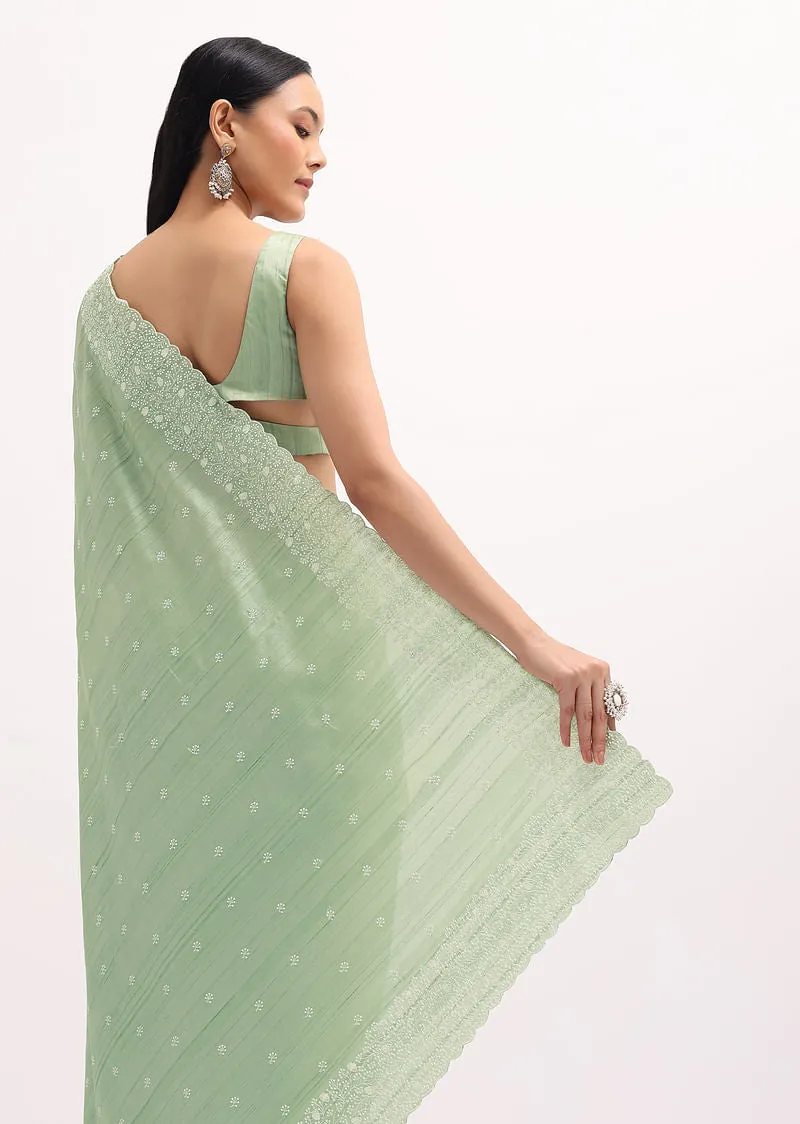 Pista Green Tussar Saree