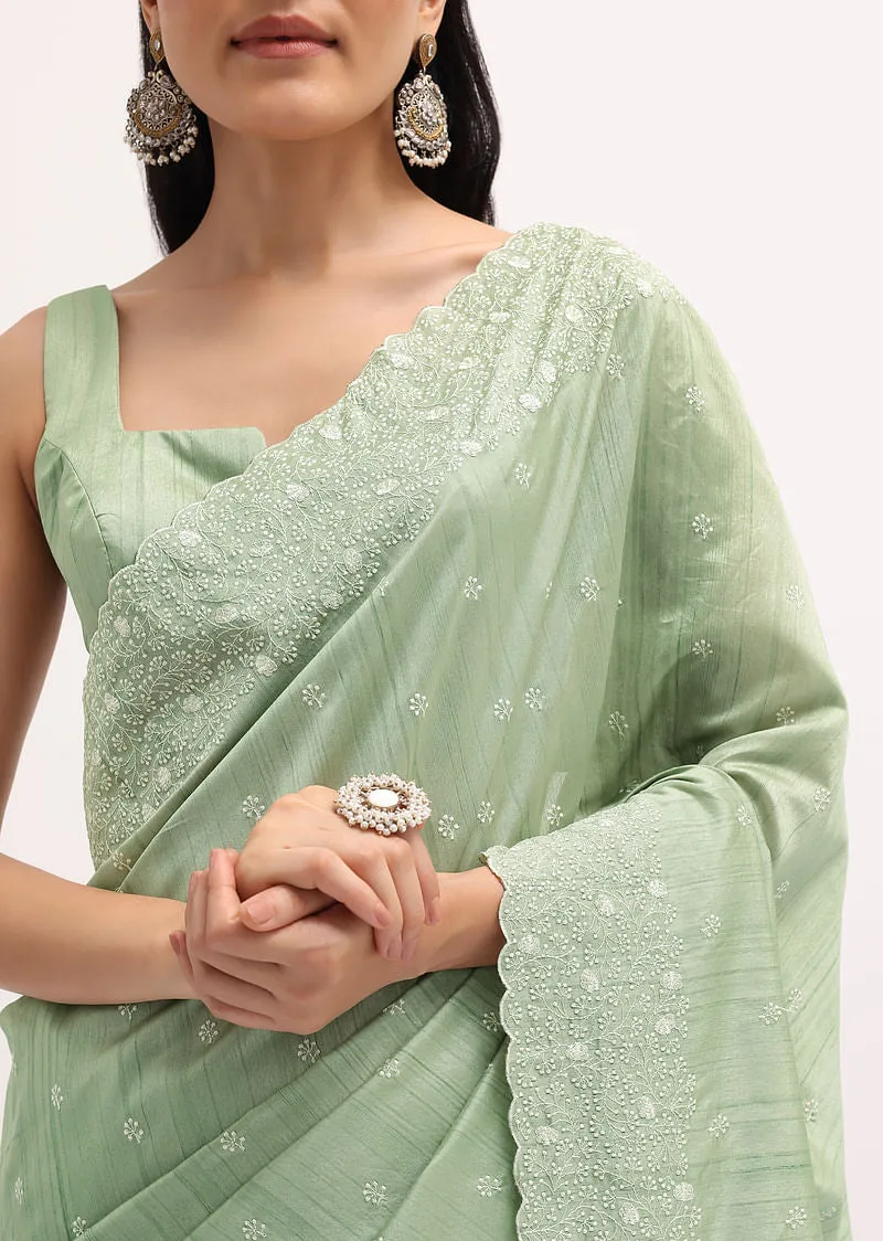 Pista Green Tussar Saree