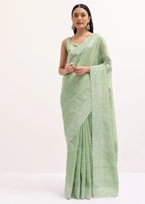Pista Green Tussar Saree