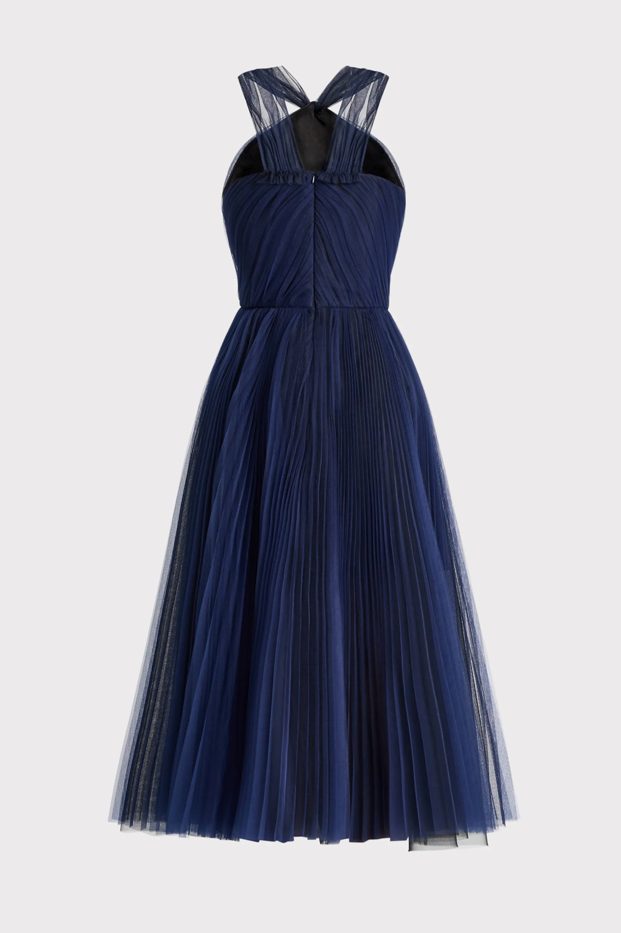 PLEATED HALTER NECK TULLE DRESS