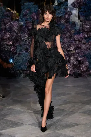 Pleated Petal Asymmetric Gown