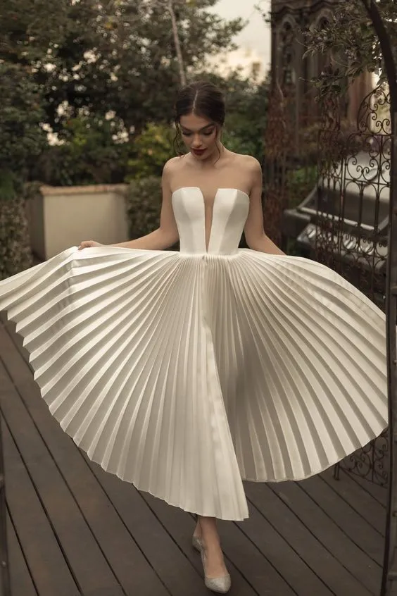 Pleated Skirt Women Informal Dress for Wedding