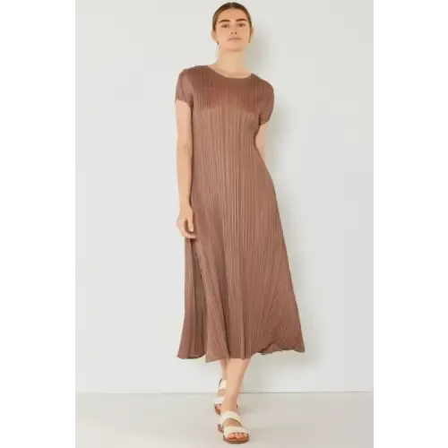 Pleated Sleeve Midi Dress