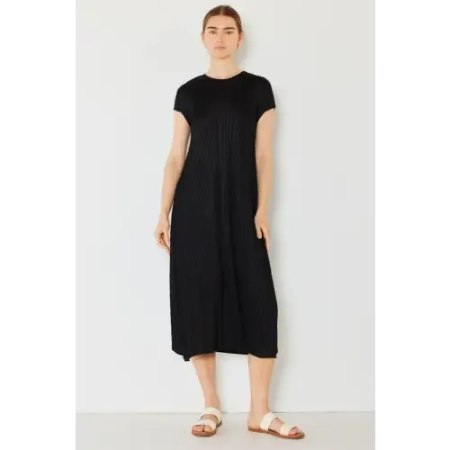 Pleated Sleeve Midi Dress