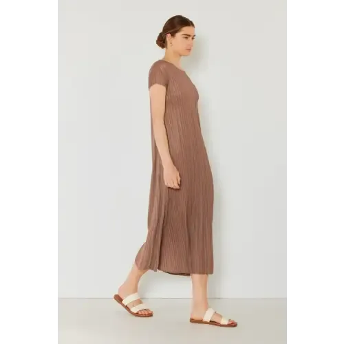 Pleated Sleeve Midi Dress