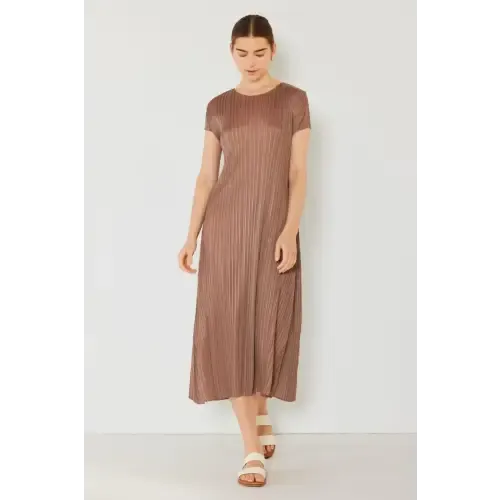 Pleated Sleeve Midi Dress