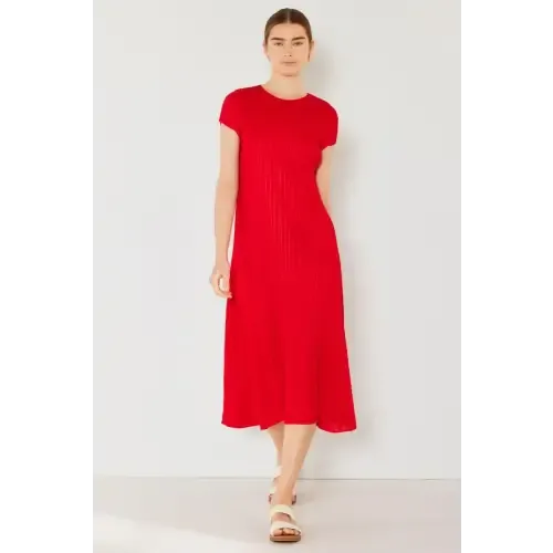 Pleated Sleeve Midi Dress