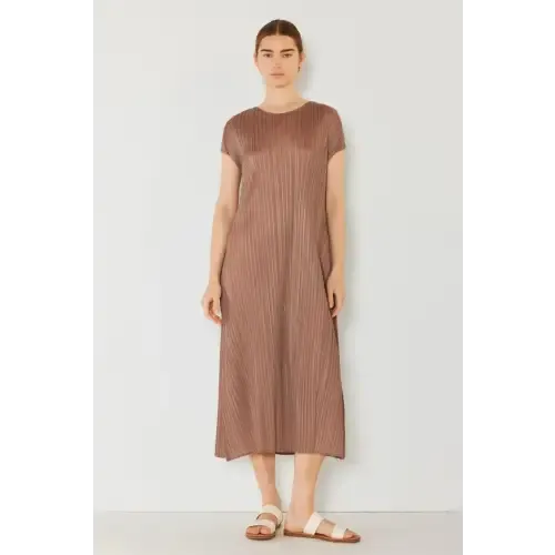 Pleated Sleeve Midi Dress