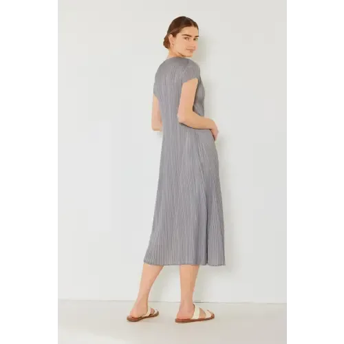 Pleated Sleeve Midi Dress